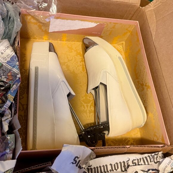 Miu Miu Platform Slip on Sneakers White Leather Silver Toe Cap - Picture 8 of 8